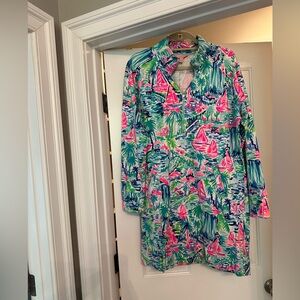 Lilly Pulitzer L Skipper Popover Dress Salt in the Air Sailboat Summer Beach